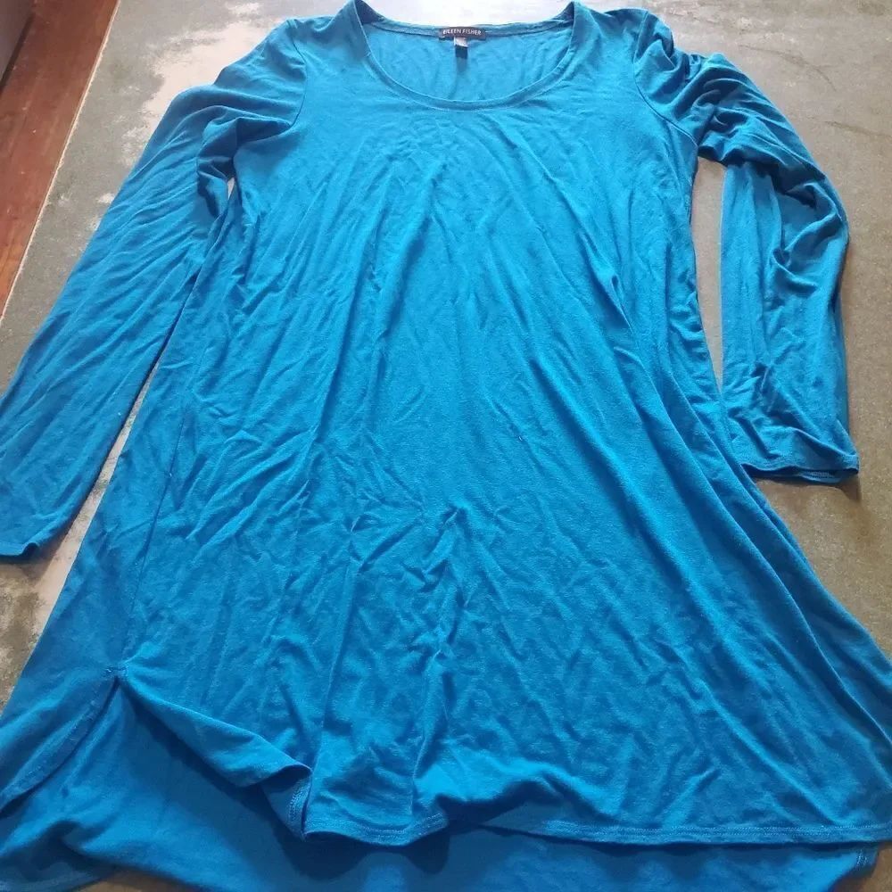 Eileen Fisher jewel Blue Viscose lycra tunic dress sz Small
